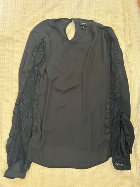 Who What Wear Black Long Sleeve Top with Lace Sleeves